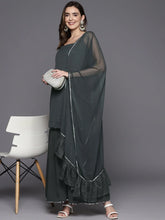 Women's Grey Printed Gotta Patti Sharara set with Dupatta-AHKUDUSH-COMBO-736